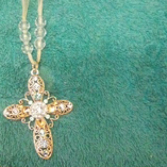 Baby Blue Silver Cross with Lace - Picture 1 of 3